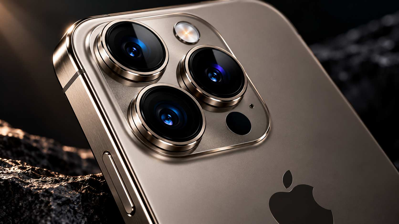 Close-up of the iPhone 18 Pro Max 48MP fusion camera module highlighting the premium design and variable aperture lenses.